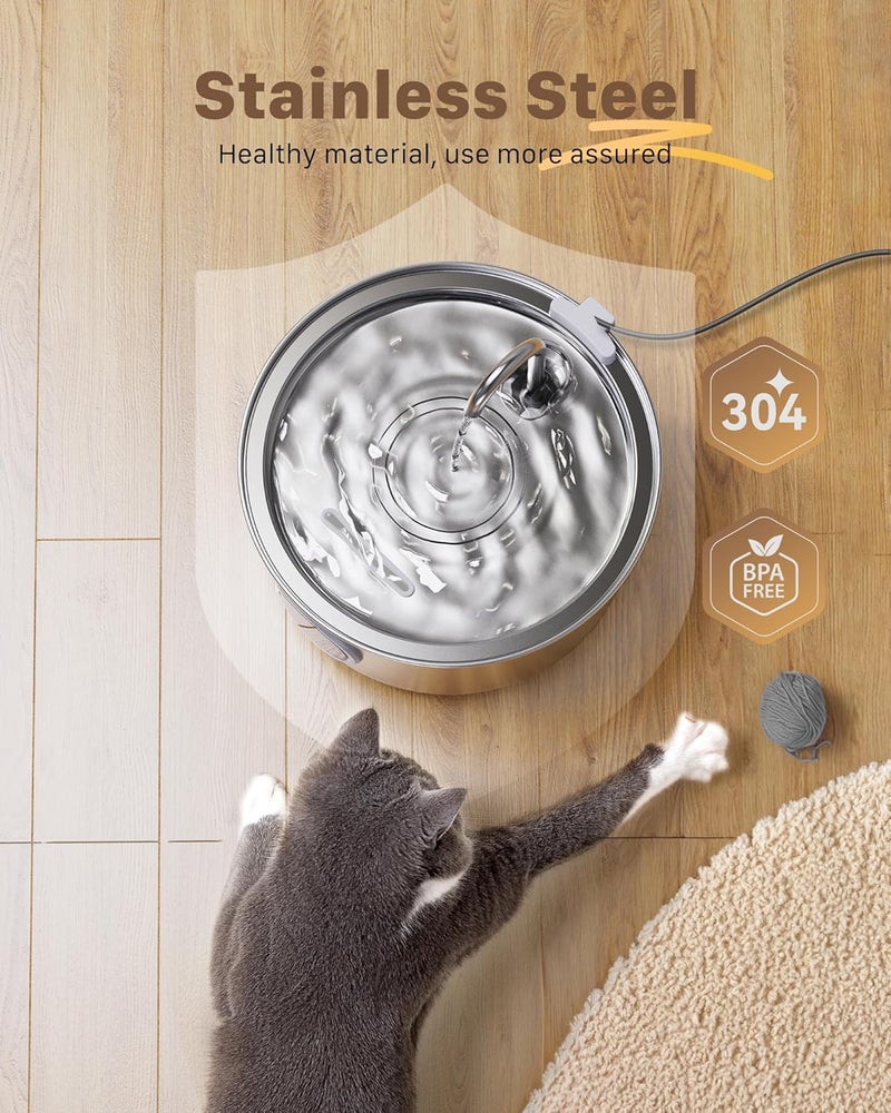 FOFNON Cat Water Fountain Stainless Steel: Cat Fountain for Drinking - 108oz/3.2L Pet Water Fountain for Cats Indoor - Quiet Water Fountain for Cats - Faucet Pet Fountain - for Small and Medium-Sized Pets - Image 5
